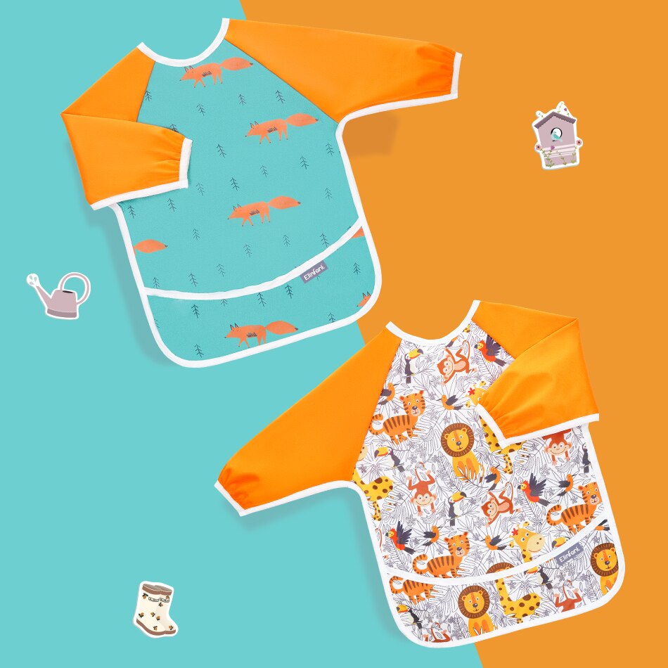 Elinfant Lange Mouwen Slabbetjes Waterdichte Baby Bib En Peuters Met Pocket Licht Gewicht Bib Wasbare One Size Feeding Slabbetjes: bws01-baby bibs