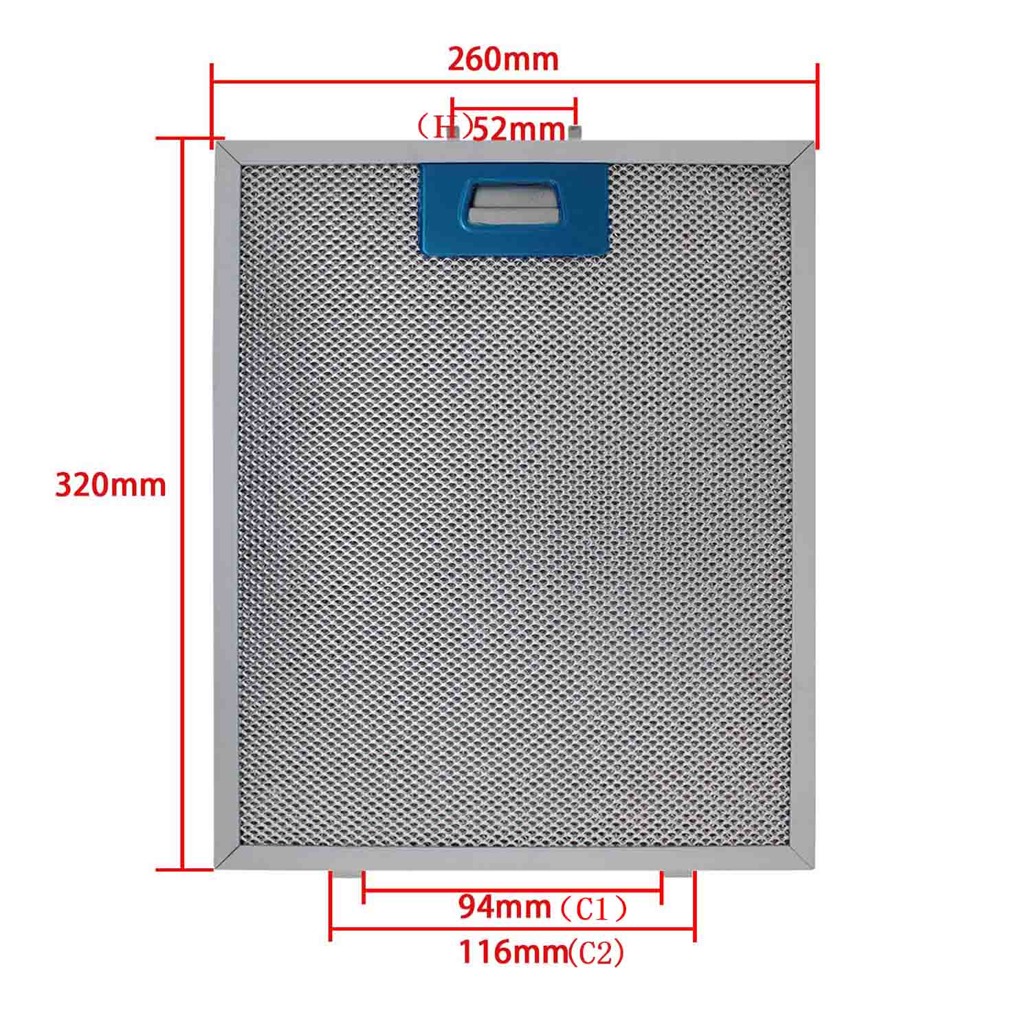 260X320 C1 9.4cm C2 11.6cm H 5.2cm range hood filter Exhaust hood metal dust filter Cooker Hood Mesh Filter Metal Grease Filter