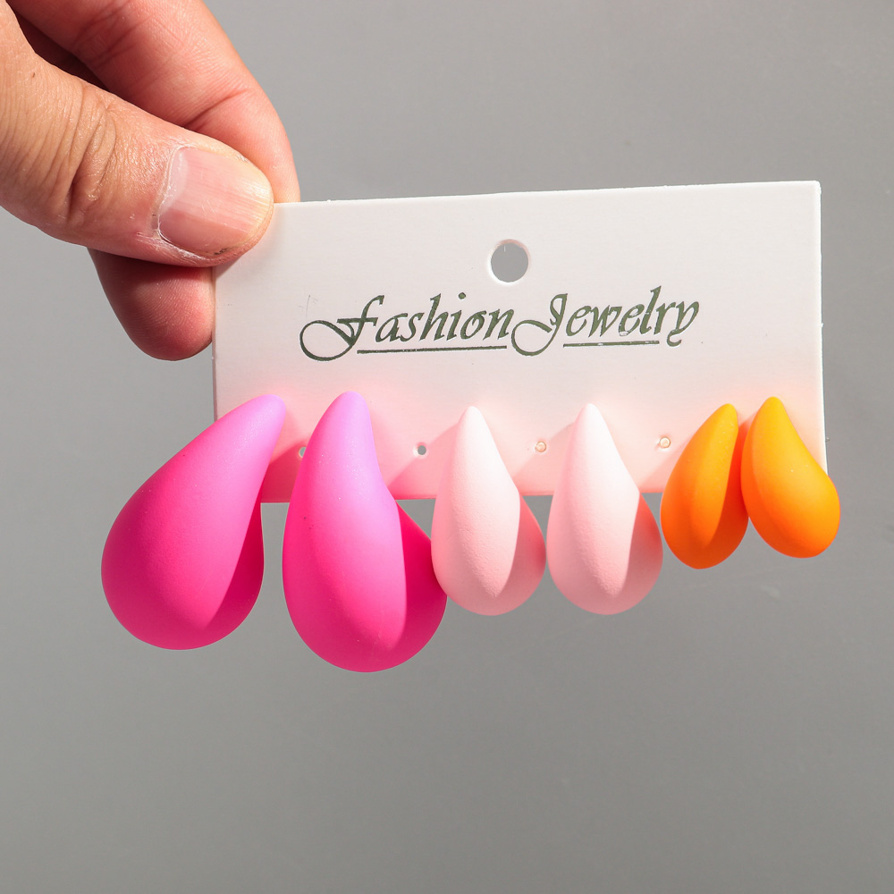 Korea 3 Paar Acryl Chunky Waterdrop Oorbellen Dupe Voor Vrouwen Kleurrijke Extra Grote Druppel Oorbel Hoepels Sieraden Lichtgewicht: Roze