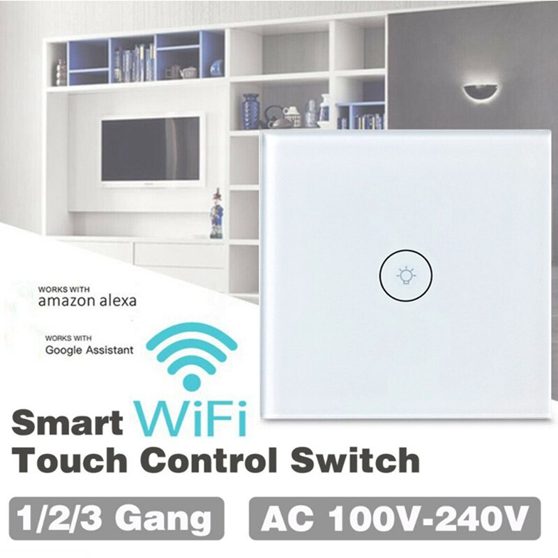 Smart Light Switch, 3 Gang 1 Way Wifi APP Remote Control Wall Press Switch, Tempered Glass Press Sn AC 100-240V EU Plug