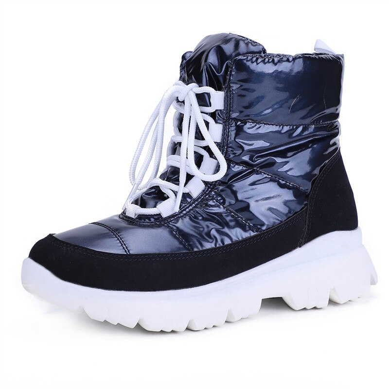 Morazora Winter Vrouwen Laarzen Lace Up Platform Dikke Bont Snowboots Waterdicht Schoeisel Dames Enkellaars Vrouwen Katoen: Blauw / 9