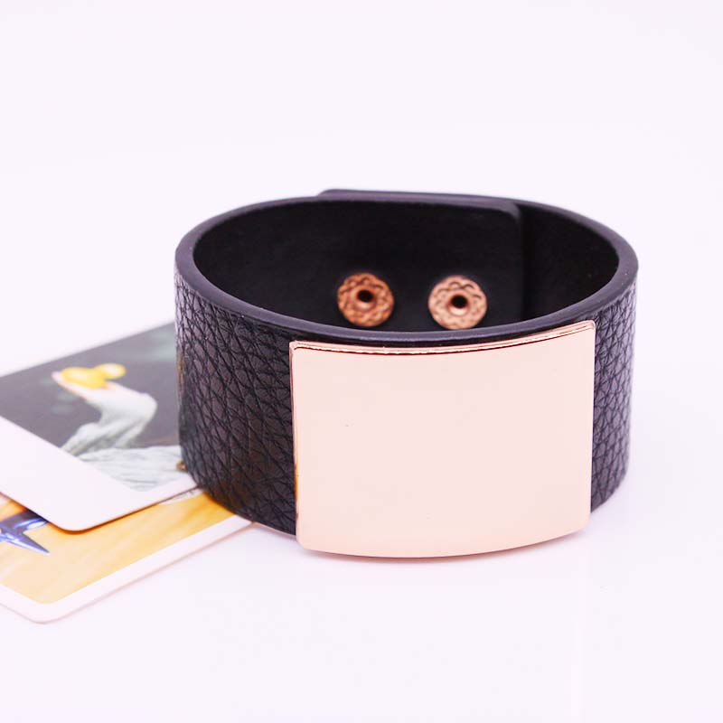 D&amp;D Hand PU Leather Bracelet Simple All Match MS The Light Panel Wide Women Wrap Bracelet Wristband: 1