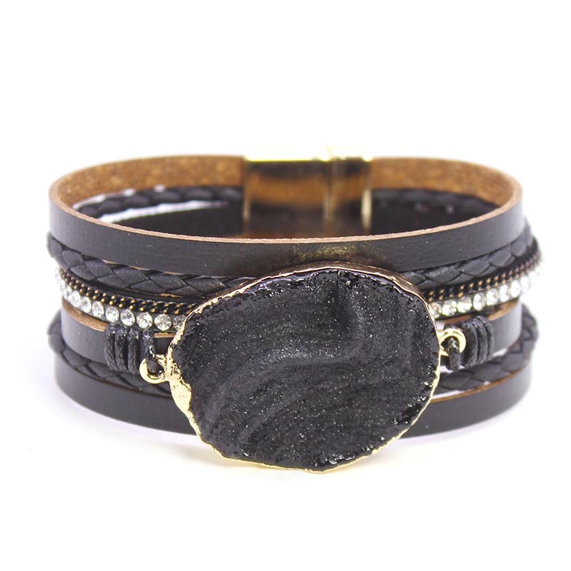 D&D Women Bracelet Jewelry Multilayer Leather Rope Chain Alloy Inlaid Rhinestone Bracelets Female Accessories ping