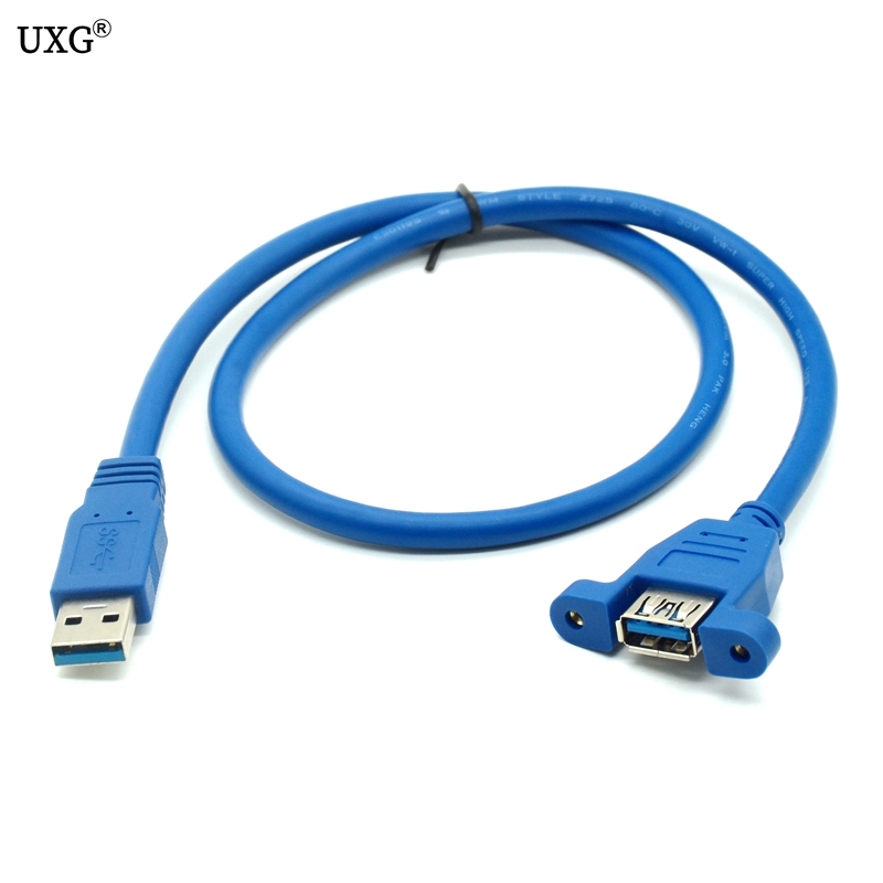 Blue USB 3.0 Cable 3.0 Extension Male To Female Extender Cable Cord With Dual Shielded Screw Panel Mount 0.3M 0.6M 1M 1.5M 3M