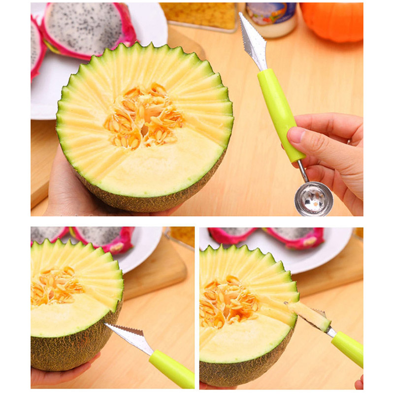 3Pcs Multifunctional Fruit Carving Cutter Stainless Steel Melon Baller Scoop Kitchen Supplies MF
