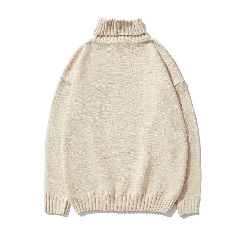 Mannelijke Gebreide Coltrui Hoge Kraag Jongens Trui Oversized Trui Winter Groen Wollen Trui Vintage Mannen Casual Losse Truien: Apricot / XL