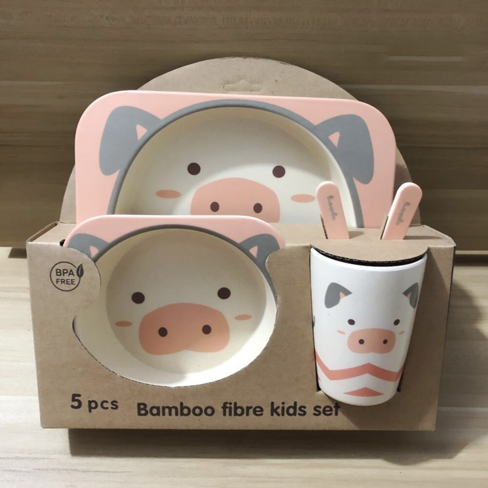 5 pièces/ensemble plats bébé alimentation enfants vaisselle bébé nourriture plats enfants cuisine infantile alimentation bol assiette cuillère bambou vaisselle: PJ4036B13