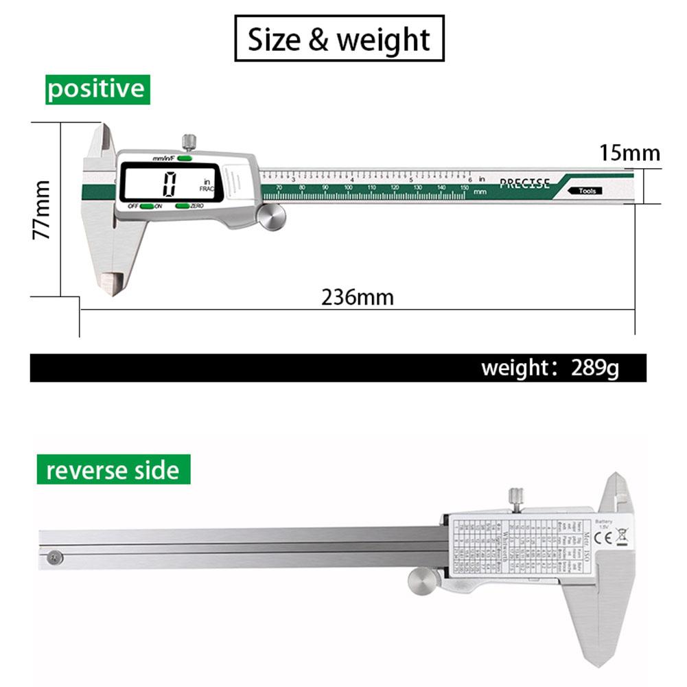 Upgraded ET50 Stainless Steel Accurate Vernier Caliper with Fraction Digital Display Digital Caliper 6 Inch 150mm Measuring Tool