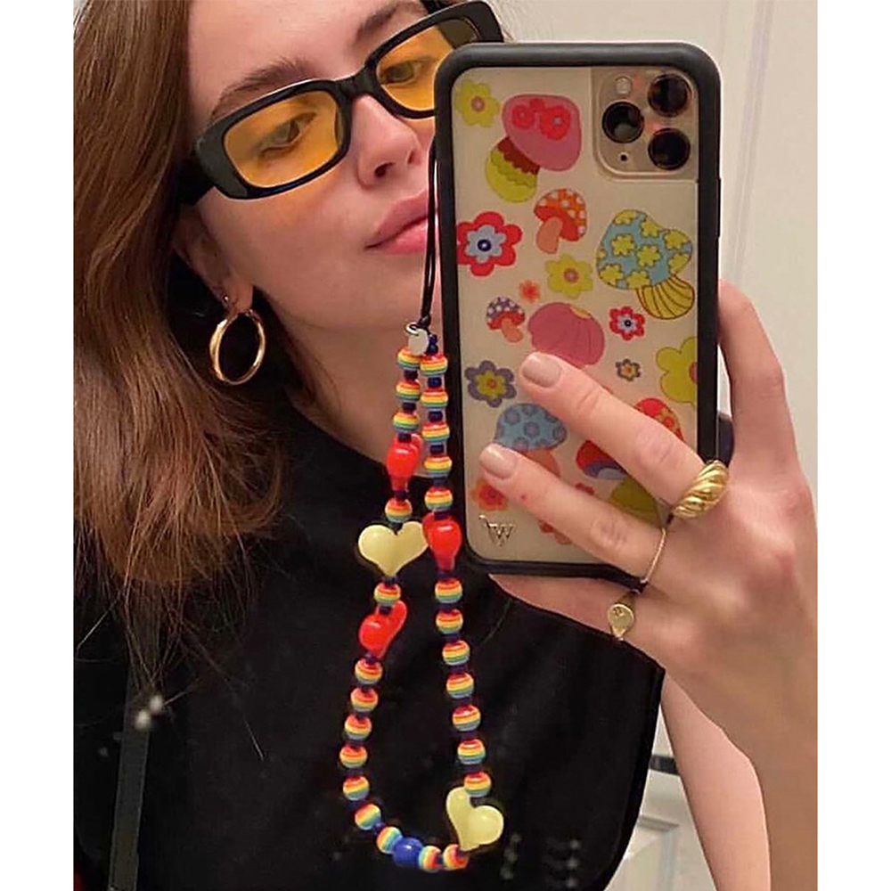 Kleurrijke Acryl Kraal Hart Mobiele Telefoon Keten Cellphone Charm Telefoon Strap Anti-Verloren Lanyard Voor Vrouwen Zomer Accessoires: 12