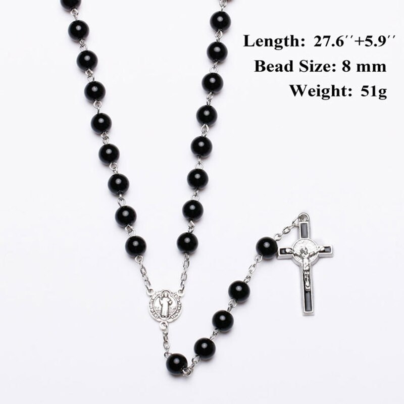 Katholieke Black Rozenkrans Kralen Ketting Voor Vrouwen Mannen Kruis Lange Hanger Kettingen Bidden Religieuze Sieraden Kerk
