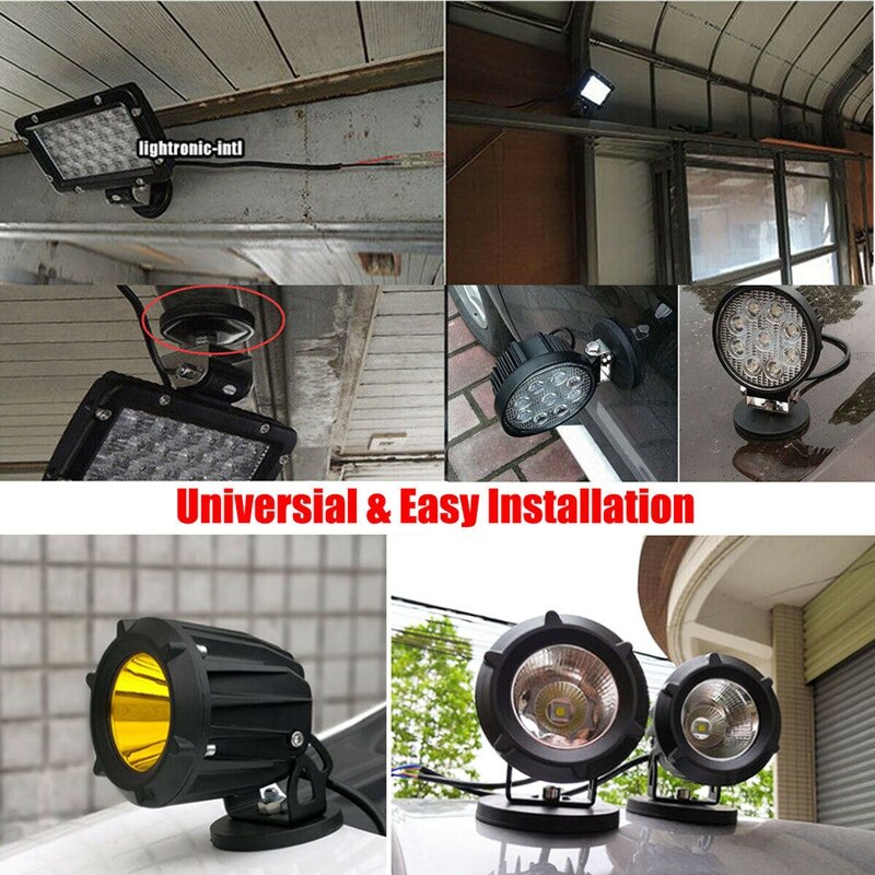 2 Pcs Magnetic Work Light Bar Mount, Powerful Magnet Mounting Brackets Base with Rubber Pad for Off-Road Driving Lamp, Curved LE