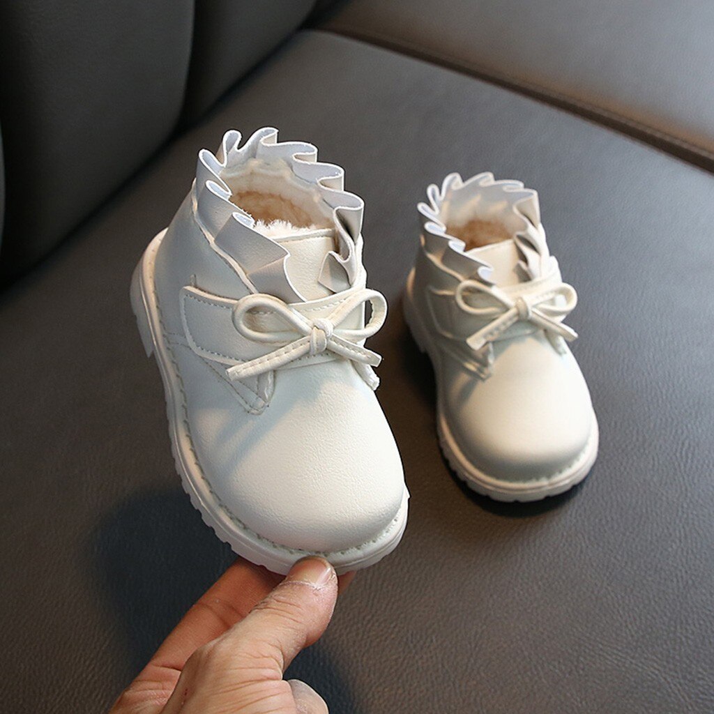 Bota infantil para neve, bota com laço para bebês, de inverno, botas curtas e quentes para meninas: WHITE / 9
