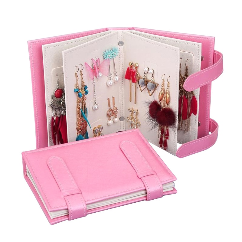 Portable Leather Jewelry Storage Organizer Earrings Ear Holder Jewelry Display Stand Rack Tray Travel Case Booklet