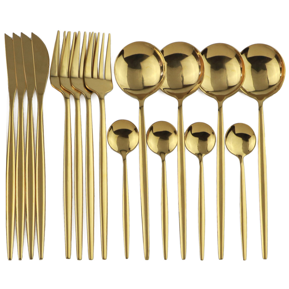 16pcs Luxury Cutlery Set Rainbow Dinnerware Set Stainless Steel Tableware Fork Knife Spoon Dinner Set Silverware With Box: Gold Box / 16Pcs Gold