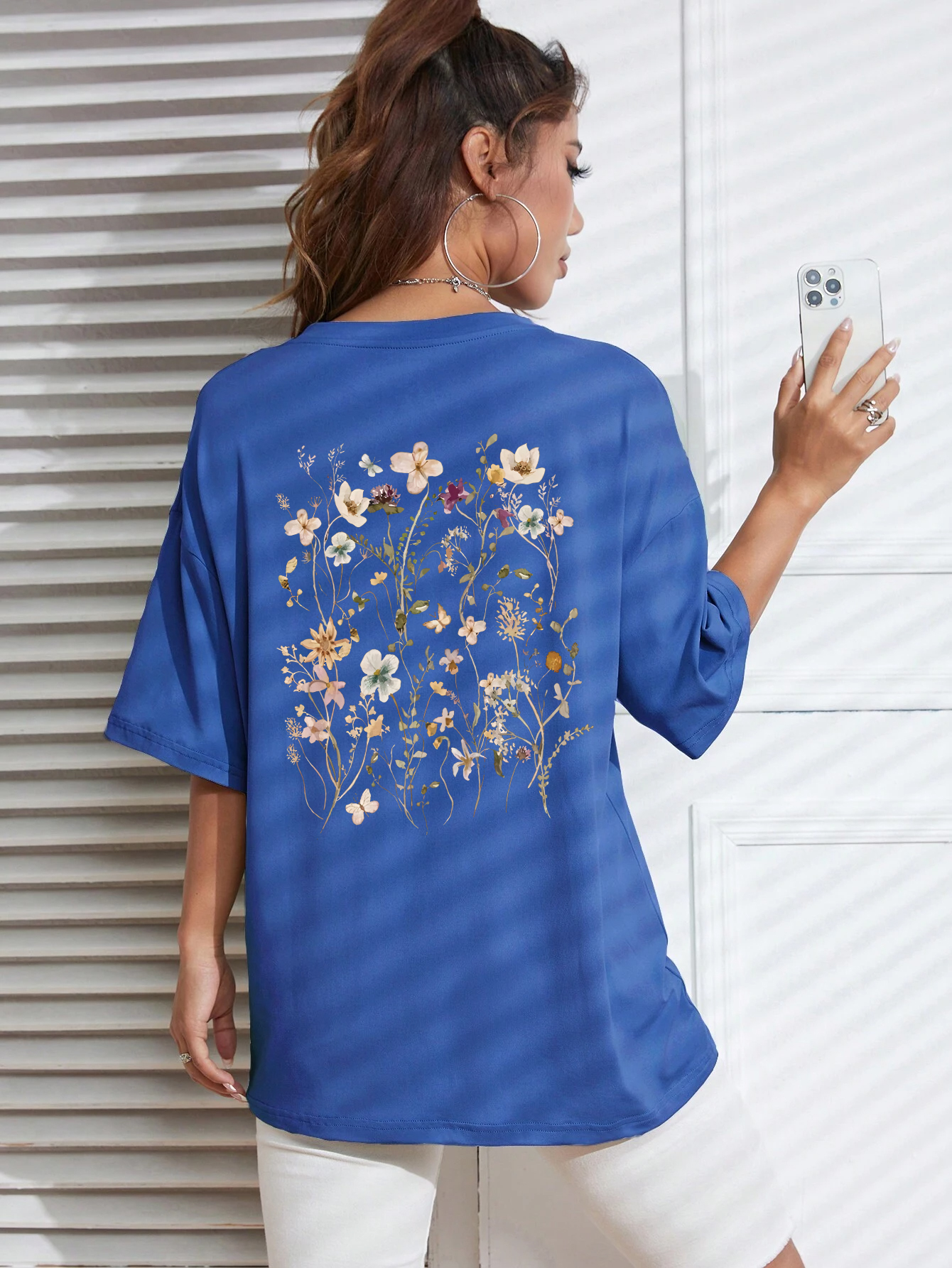 Lindas clusters de flores estampadas de algodão camisetas femininas casuais respiráveis macias manga curta tops soltos e confortáveis roupas de rua: S / Dourado