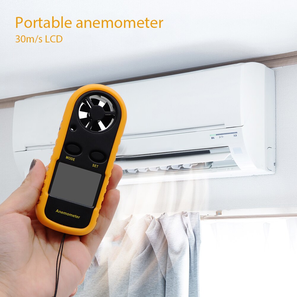 Digital Anemometer 30m/s Wind Speed Meter Guage Temperature Tester with LCD Backlight Display Thermometer