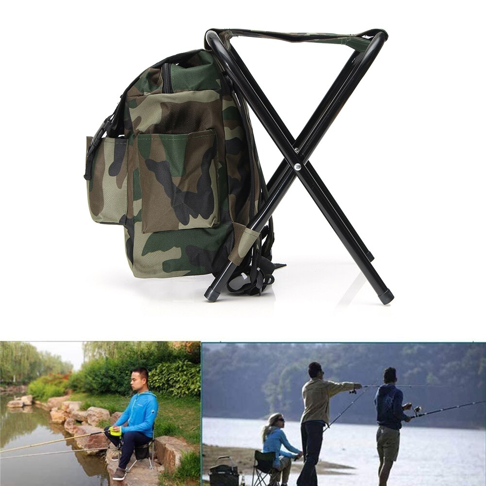 2 In 1 Folding Fishing Chair Bag Fishing Backpack Chair Stool Convenient Wear-Resistantv For Outdoor Hunting Climbing Equipment