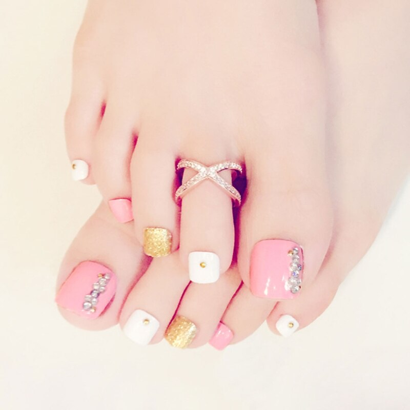 24 stuks Pro Voet Valse Nail Tips Rhinestone Nep Tenen Nagels Teen Art Tool J59