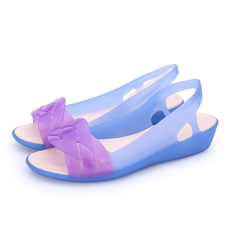 Women Clogs Jelly Sandals Home Non-slip Summer Hole Shoes Female Flat Slippers Plastic Female Girls Waterproof EVA Garden Shoes: Blue / 37
