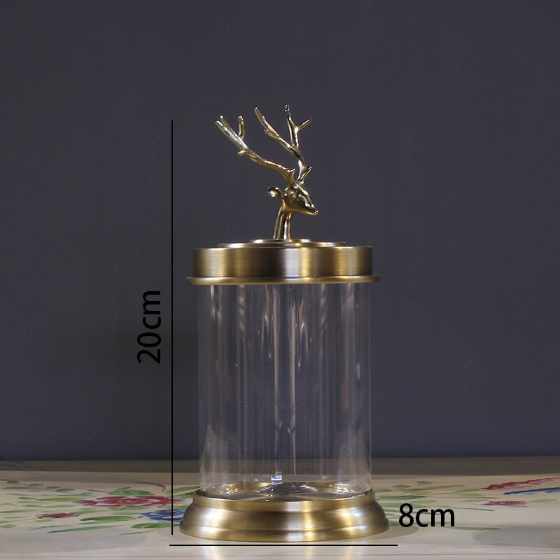 Pot de rangement en verre doré avec couvercle, , décoration animale, organisateur de bonbons, salon, distributeur de céréales, cuisine, décoration de la maison: B-small