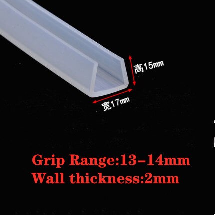 2 meters U-channel Silicone rubber shower door glass sealing tape Edge trim weathering edge guard: 17X15