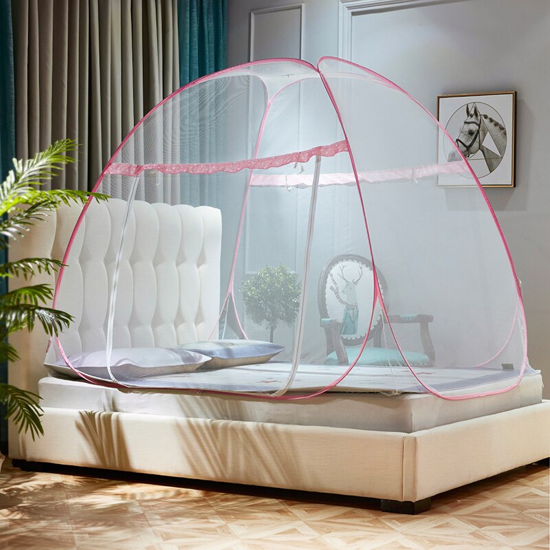 Modern Summer Mosquito Nets Breathable Mosquito Nets Free Installation Mosquito Nets Foldable Camping Supplier: Pink / Twin