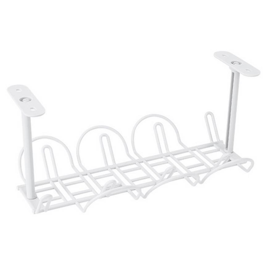 Home Living Room Storage Rack Under Desk Cable Management Tray Wire Cord Power Strip Adapter Organizer Shelf: White