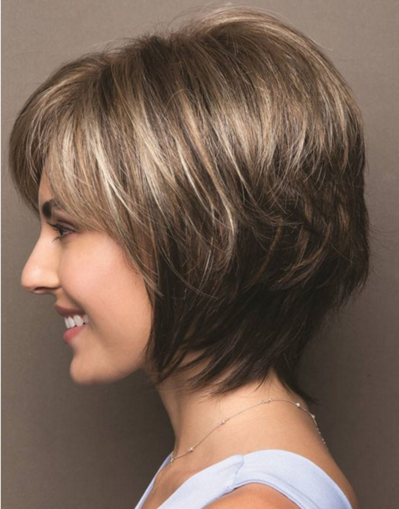 Pelucas de pelo corto con flequillo, peluca de corte Pixie Rubio mezclado marrón oscuro para mujeres, pelucas rectas de fibra sintética