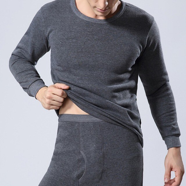 2Pcs/Set Oversize Men Winter Solid Long Johns For Male Warm Thermal Bottoming Underwear Set Multicolor 3XL: Dark gray / XXXL