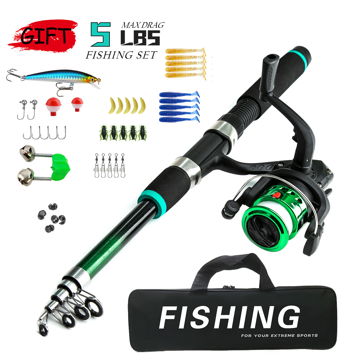 Hengelmolen voor kinderen Combo 1 8 m met zacht aas Schepnet Compleet vistuig: Bourgondië