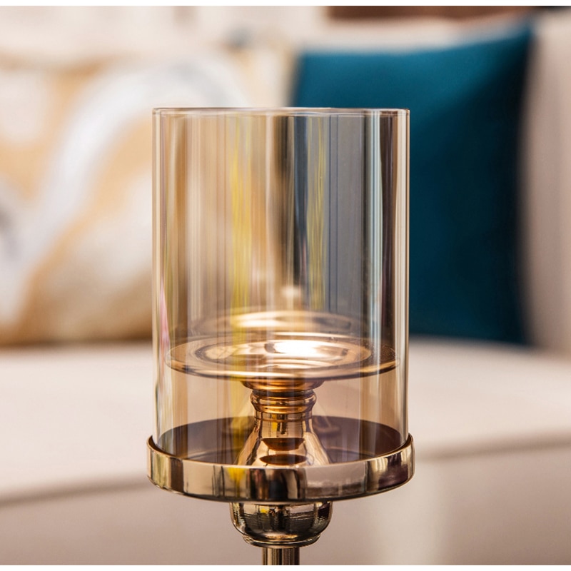 Nordic Metal Gold Tealight Candle Holders For Wedding Decorations With Glass Cover Windproof Candle Holder