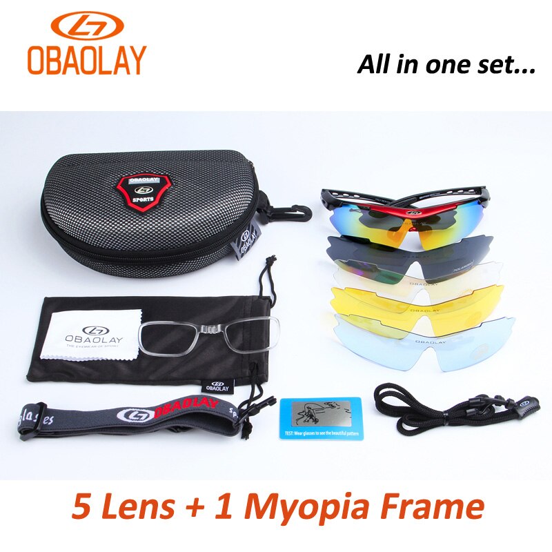 OBAOLAY Gepolariseerde Sport Mannen Zonnebril Road Fietsen Glazen Mountainbike Fiets Rijden Bescherming Goggles Eyewear 5 Lens