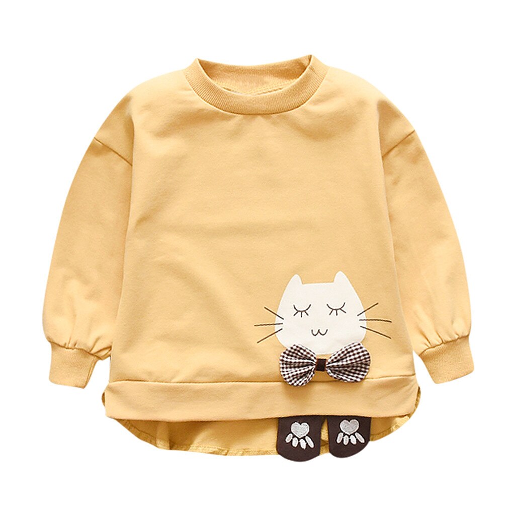 Baby Sweatshirt Children Autumn Winter Clothes Toddler Kids Baby Girls Long Sleeve Cute Cartoon Cat Letter Sweatshirt Coat: YELLOW / 3T