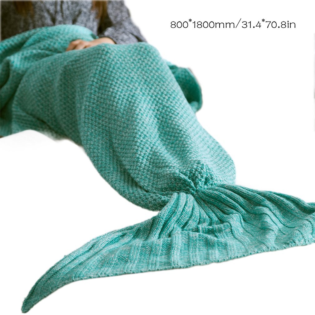5 farver havfruehale tæppe dame blød håndlavet sovepose moderigtigt strikket tæppe fishtail sovende sengetæpper: Lysegrøn / 80 x 180