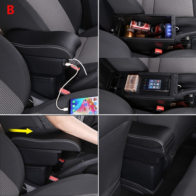 For Peugeot 107 Armrest Interior Parts special Retrofit parts Car Armrest Center Storage box USB LED Curved surface