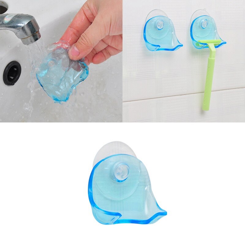 1piece Clear Blue Plastic Super Suction Cup Razor Rack Bathroom Razor Holder Suction Shaver Storage Rack organizer