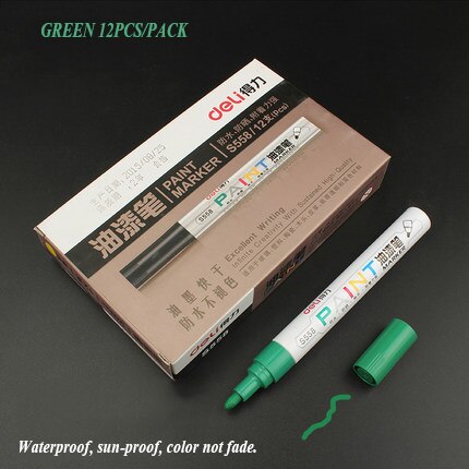 Deli 1pcs white mark pen oil 8 colors black silver gold waterproof do not fade paint pen marker pen: S558-3 green 1pcs