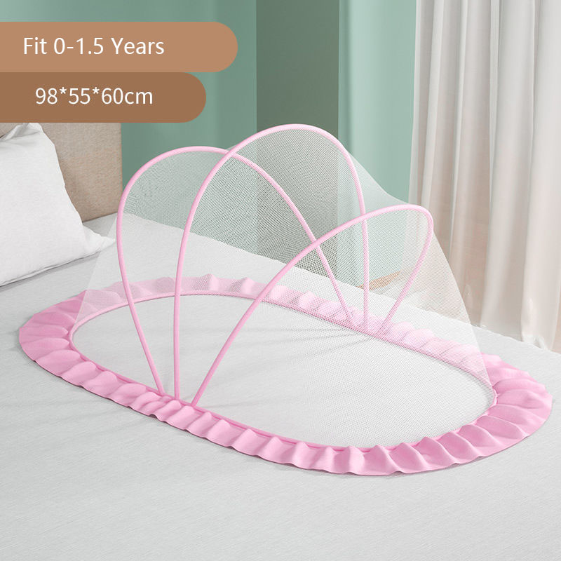 Summer Mosquito Net Baby Newborn Canopy Bed Net Stand Infant Cot Dome Mosquito Net Hang Bed Curtain Support Foldable Crib Tent