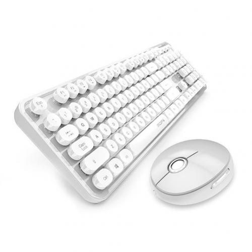 Teclado y ratón inalámbricos universales, 2,4G, conjunto de teclado mecánico portátil para el hogar y la Oficina: Blanco