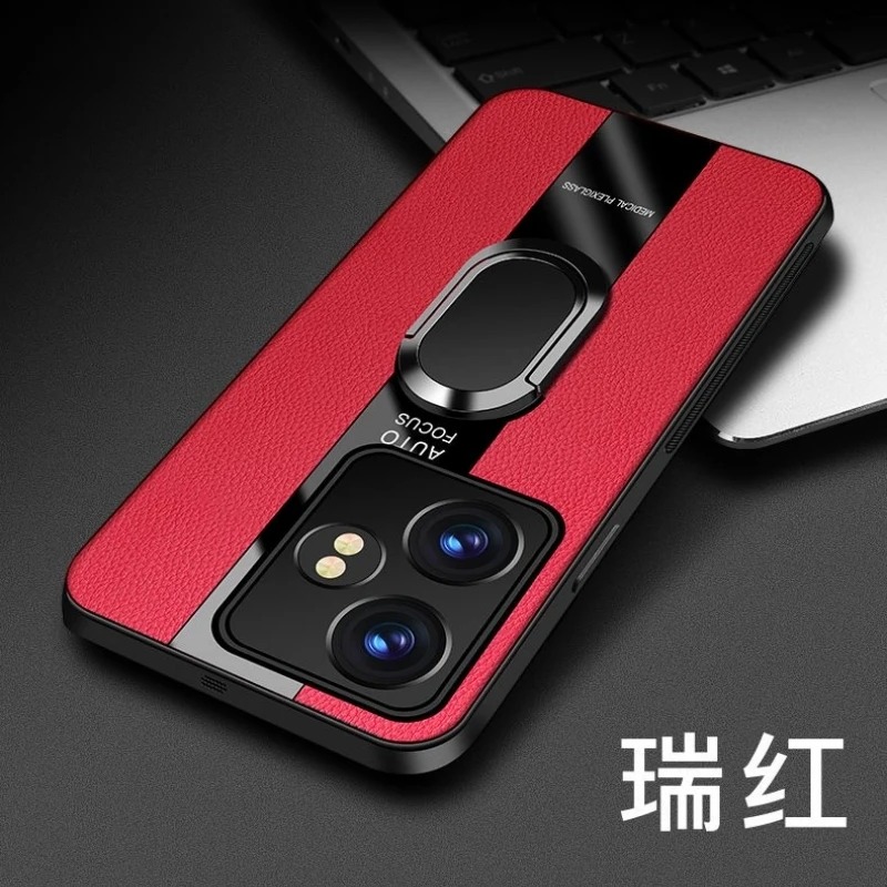 Voor Realme GT Neo 6 Case Magnetische Ring Back Cover Voor Realme GT Neo6 6 SE GT6 6T Luxe lederen Capa Siliconen Schokbestendige Bumper: Aluminium / Rood