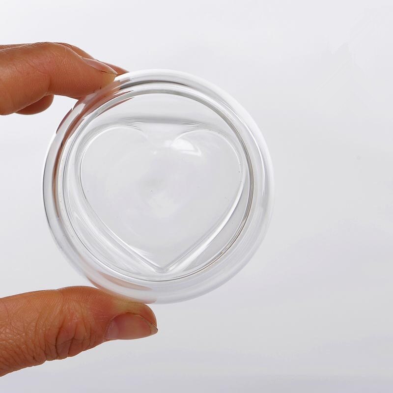 Dobbeltvægget glas tekop, mini par hjerteformede glas kopper