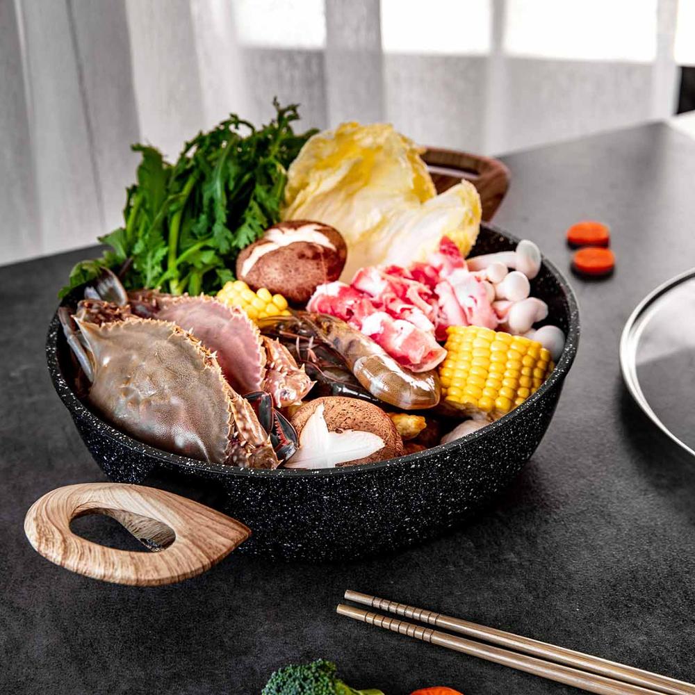 OTHERHOUSE Thicken Aluminum Alloy Cooking Pot with Wooden Handle Pot Kitchen Nonstick Cookware Milk Soup Pot with Lid Hotpot