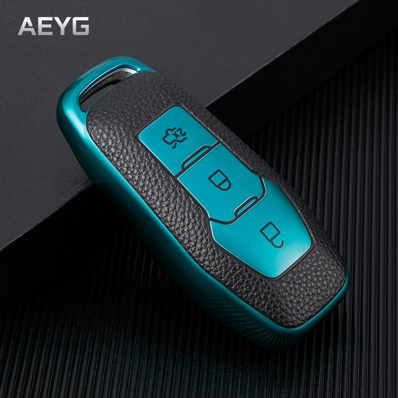 TPU Leather Car Key Case Cover For Ford F-150 Mondeo Galaxy S-Max Explorer Ranger Focus 3 4 ST Mustang Edge Fiesta MK 3 MK4 MK5: Green only case