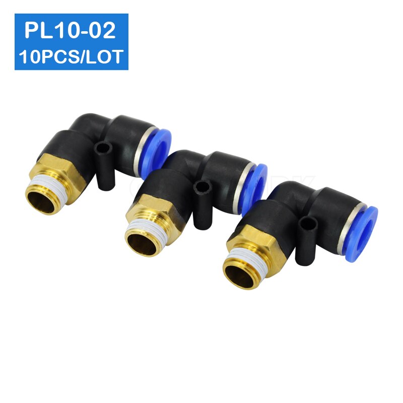 10 Pcs of PL10-02, 1/4" Male Thread to 10mm Pneumatic Elbow Connector Quick Fitting