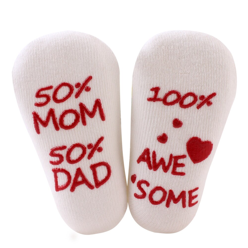 Calcetines para bebé con frases bonitas, de algodón, para niños y niñas, calzado cálido antideslizante, accesorios para bebé, para niños, color blanco: Blanco
