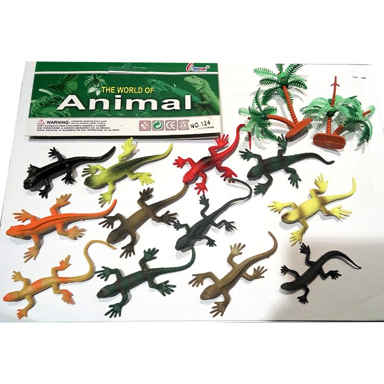 12 Pcs Animal Dinosaurus Model Ornamenten Wilde Bos Simulatie Dier Scène Accessoires Kinderspeelgoed: lizard