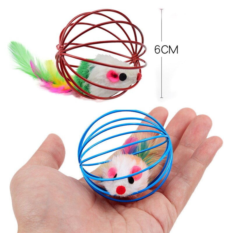 Jouets pour animaux de compagnie mignons, Cage de souris, jouet , Cage en fil de fer, jouet de chat en fourrure, 1 pièce/5 pièces/10 pièces, jouets interactifs pour chats de couleur aléatoire
