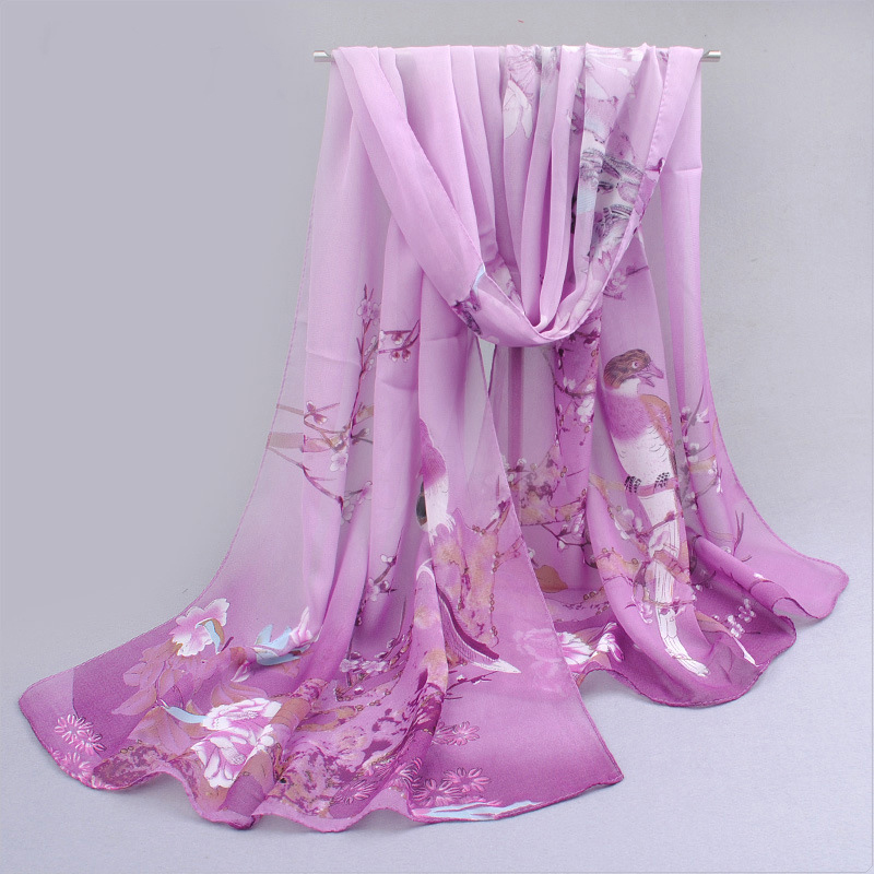 Spring Summer Printed Chiffon Silk Magpie Scarf Compact Lightweight Scarf Travel Sun Protection Scarf Shawls Wraps For Women