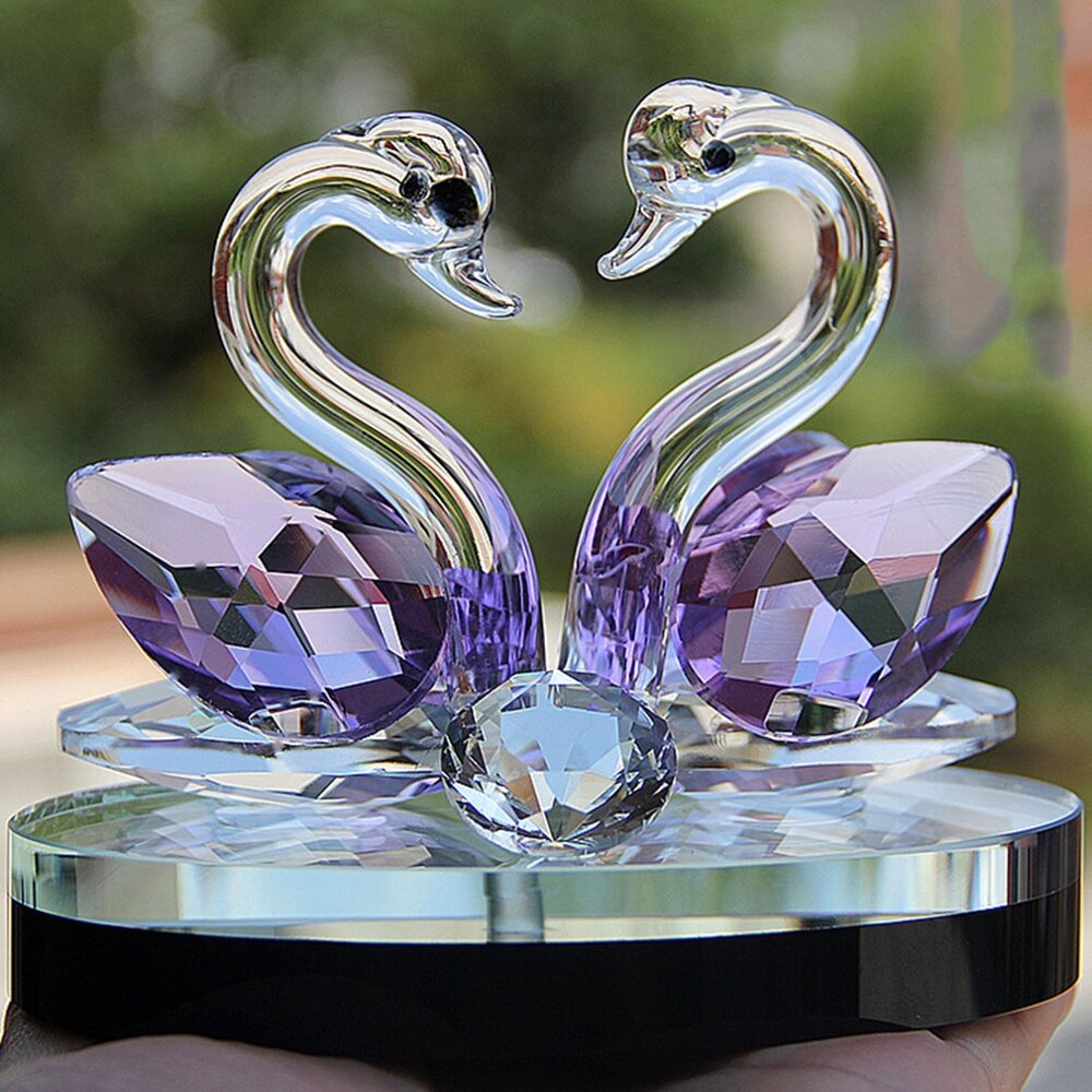 cygne cristal verre Figure presse-papiers ornement décor Collection salon décorations de bureau décor à la maison: purple