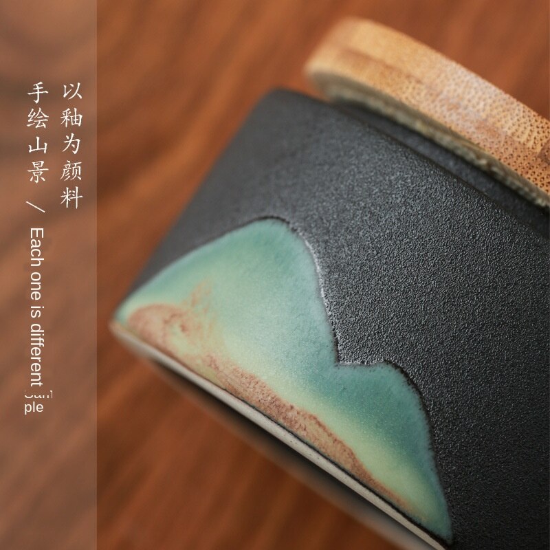 Small Tea Caddy Hand-Painted Small Portable Ceramic Sealed Tea Jar Tea Caddy Tea Container Tea Storage Box Pet Urn Canister